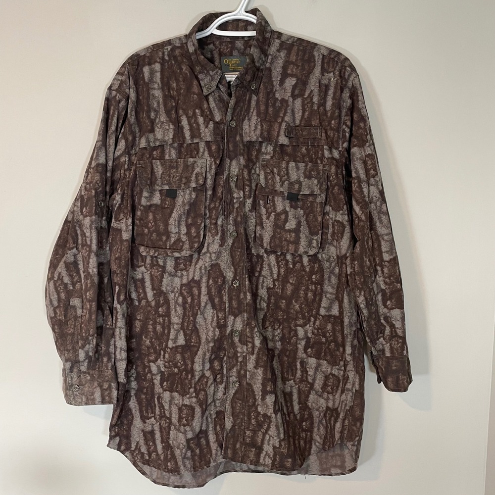 Jim Crumley Outfitter Tuff Mens Trebark Camo Hunting Shirt Brown L Long Sleeve